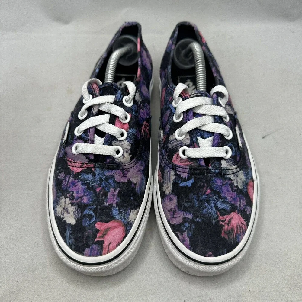 Vans Authentic Black Warped Floral Canvas Skate Shoes Mens Sz 5.5/ Women's Sz 7 - Picture 1 of 8